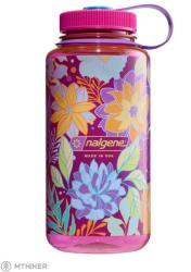 Nalgene széles szájú palack, 1 liter, bíborvörös, botanikai virágokkal