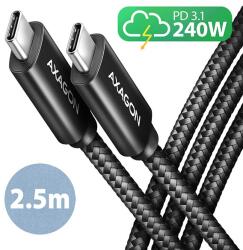 AXAGON Cable USB2 C-C, M/M, 2.5m, 240W, AXAGON BUCM2-CM25AB (BUCM2-CM25AB)