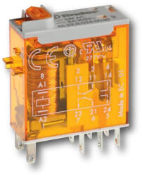  Finder 46.52. 9.024. 0040 Miniatűr ipari relé, dugaszolható, mechanikai állapotjelzés + tesztgomb, 2 váltóérintkező 8 A, tekercs: 24 V DC (46.52.9.024.0040)