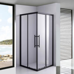 STUXI Nizza Black 70x70 cm szögletes két tolóajtós zuhanykabin 6 mm vízlepergető biztonsági üveggel, fekete elemekkel, 190 cm magas, zuhanytálcával és szifonnal (TL-6212B-70-HD-2002-7070-C)