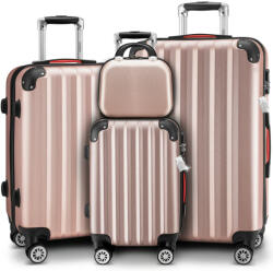 Debau 4 részes ABS keményfalú bőrönd szett kozmetikai táskával, 360°-os kerekekkel, rosegold színben