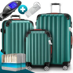 Debau 3 részes ABS keményfalú bőrönd szett 360°-os kerekekkel, zöld színben, praktikus kiegészítőkkel