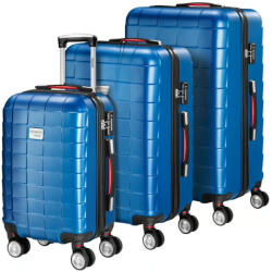 Debau 3 részes ABS keményfalú bőrönd szett TSA zárral, 360°-os kerekekkel, kék színben