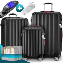 Debau 3 részes ABS keményfalú bőrönd szett 360°-os kerekekkel, fekete kiegészítőkkel