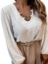 ItaliaModa Női blúz ködös ujjú láncos nyakkivágással fehér