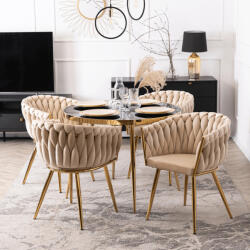  Krzesło CAPI Kremowe Plecione Welurowe (ME-ME-CAPI-KR-ZL-V-K)