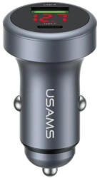 USAMS CC327 alumínium autós töltő 45W USB-A USB-C tarnish (CC327CC01)