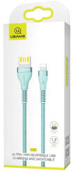 USAMS Fonott U33 Lightning kábel 1.2m 2A Gyors töltéssel SJ360USB02 (US-SJ360) cián (SJ360USB02)