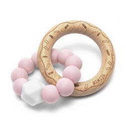 Mimijo Szilikon rágóka és csörgő bükkfa gyűrűs - Pink