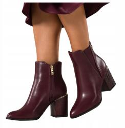 Casu Bordó Női Bokacsizma Kényelmes Díszes Kígyósarok Arany Divat Kiegészítők R 39 (7097120000396)