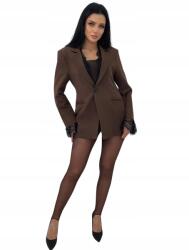 New Collection Női blézer csipkés betétekkel+csokoládé csík barna