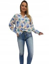  Női ing elegáns/casual bézs hímzett kék virágokkal