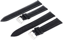  Karóra bőrszíj, varrott és bélelt dizájn, fekete színű, mérete 75+125 mm / 22 mm (6584-9)