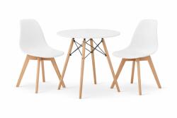 Klubfotel Kerek étkezőasztal szett: Todi 60 cm fehér + 2x Kito fehér/natúr lábakkal