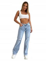  Női farmer wide leg svéd lyukas magas derekú S Shiny Denim