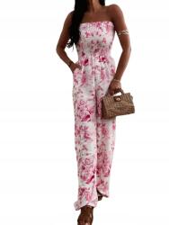 New Collection Női overál nyitott vállú hosszú széles szárú virágmintás