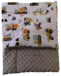  Gyermek szürke minky takaró - fehér alapon sárga munkagépes - 75x100 cm