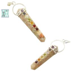  Pandantiv Piatra Soarelui Natural 7 Chakre - 64-69 x 16-18 mm - 1 Buc