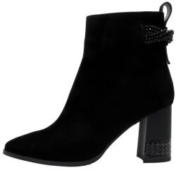 Epica Botine dama, negru, elegante, piele intoarsa, aplicatii cu margele, cu toc, Epica K3K350050-01-I-Negru (Marime: 39) (K3K350050-01-I-Negru-39)