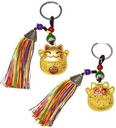  Maneki Neko amuleta breloc Feng Shui 10 cm cu simboluri chinezesti pentru noroc si succes 1 buc