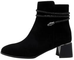 Epica Botine dama, negru, elegante, piele intoarsa, cu snur decorativ, cu toc, Epica K3K350091-01-I-Negru (Marime: 39) (K3K350091-01-I-Negru-39)