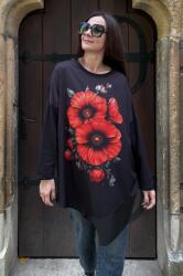 FashionLand BLUZA TIP TUNICA OVERSIZED INSERTIE PIELE ECO RED POPPY CHIC MULTICOLORA TALIE UNICA TALIE UNICA Multicolora