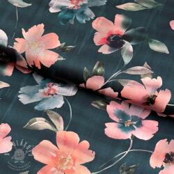  Pamutvászon SATIN Penny flower petrol digital print