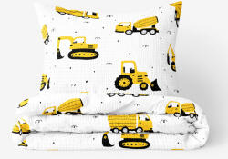 Goldea gyermek krepp ágyneműhuzat - kotrógépek és építkezési eszközök 150 x 200 és 50 x 60 cm