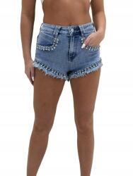  Női farmer rövidnadrág strasszokkal elasztikus kék, Xs