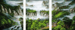 iPicasso Set 3 picturi pe numere, cu sasiu, Cascada in munti, 50 x 120 cm (PC34050004)