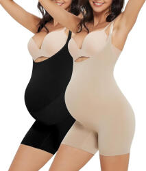 Diawsome Set 2x Body Modelator pentru Gravide, Diawsome , Suport Burta si Spate, Fara Bust, Material Premium Elastic, Bej + Negru, Marime XL