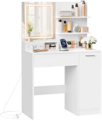 SONGMICS Fésülködőasztal LED-es tükörrel és elosztóval, fehér (RDT138W01)