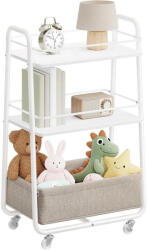VASAGLE Gurulós tárolókocsi textil kosárral, 3 szintes kerekes tárolókocsi polcokkal, felhőfehér és tevebarna (LRC001WB01) - tutihome
