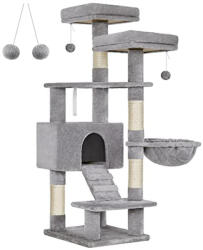 FEANDREA Macskakaparófa, macska torony 142 cm, macskabútor, világosszürke (PCT160W01)
