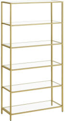 VASAGLE Könyvespolc, 6 szintes üvegpolc fém kerettel, arany színű (LGT503A01V1) - tutihome