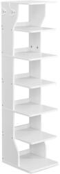 VASAGLE 7 szintes keskeny cipőtartó állvány akasztókkal, fehér (LBS200T14V1) - tutihome