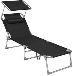 SONGMICS Napozóágy, összecsukható, 193 x 53 x 29 cm, Max. Terhelés 150 kg, napernyővel, fejtámlával, állítható háttámlával, fekete (GCB192B01) - tutihome