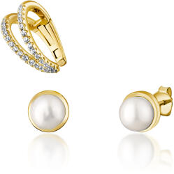 JwL Luxury Pearls Modern aranyozott fülbevaló szett (1x fülcimpadísz fülbevaló, 2x bedugós fülbevaló) JL0807