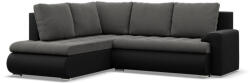 GreenSite Tokio sarokkanapé, L alakú háttámlával, 2 ágyneműtartóval, bársony + műbőr, baloldali, szürke - fekete - pepita