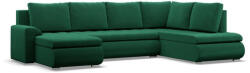 GreenSite Tokio U sarokkanapé, 3 ágyneműtartóval, bársony, jobboldali, zöld