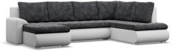 GreenSite Tokio U sarokkanapé, 3 ágyneműtartóval, fonott + műbőr, jobboldali, sötétszürke - fehér - pepita