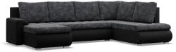 GreenSite Tokio U sarokkanapé, 3 ágyneműtartóval, fonott + műbőr, jobboldali, szürke - fekete