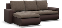 GreenSite Tokio sarokkanapé, 2 ágyneműtartóval, fonott + műbőr, baloldali, barna - pepita