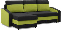 GreenSite Hewlet sarokkanapé, 2 ágyneműtartóval, szövet anyag, univerzális oldal, hab töltet, fekete - zöld