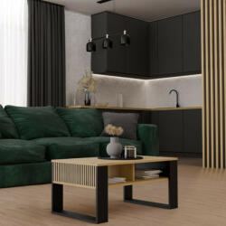 GreenSite MIX 2P dohányzóasztal, 90x50x58 cm, tölgy-fekete - pepita