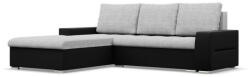 GreenSite Toronto sarokkanapé, 2 ágyneműtartóval, fonott + műbőr, baloldali, szürke - fekete