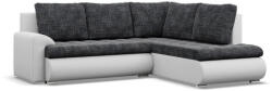 GreenSite Tokio sarokkanapé, L alakú háttámlával, 2 ágyneműtartóval, fonott + műbőr, jobboldali, sötétszürke - fehér