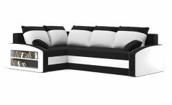 GreenSite Grande sarokkanapé polcokkal , polc a bal karfaban, baloldali, szövet anyag, hab töltet, fekete - fehér