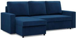 GreenSite Zeus sarokkanapé, 2 ágyneműtartóval, egyenes kartámasz, bársony, univerzális oldal, hab töltet, kék - pepita