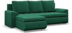 GreenSite Tokio sarokkanapé, 2 ágyneműtartóval, bársony, baloldali, zöld